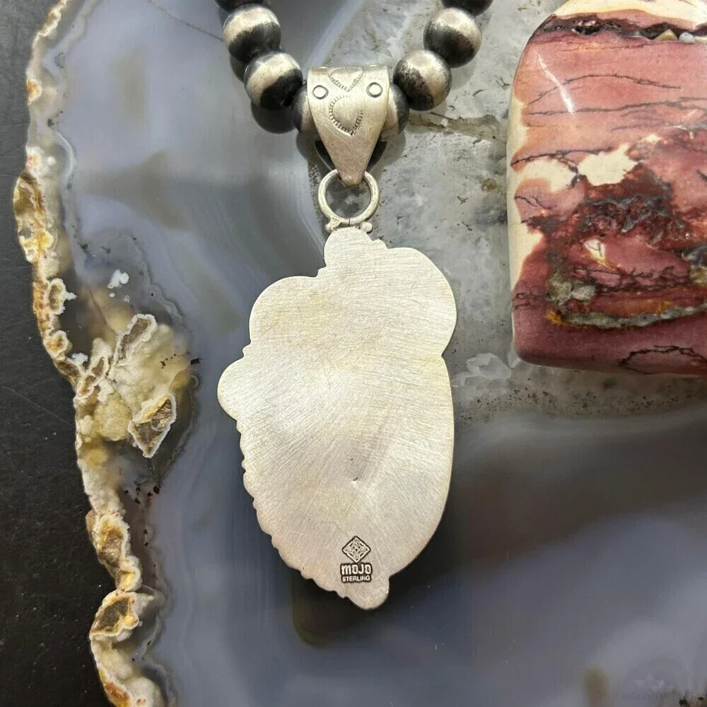 Sterling Southwestern Style Elongated Shattuckite Decorated Pendant For Women